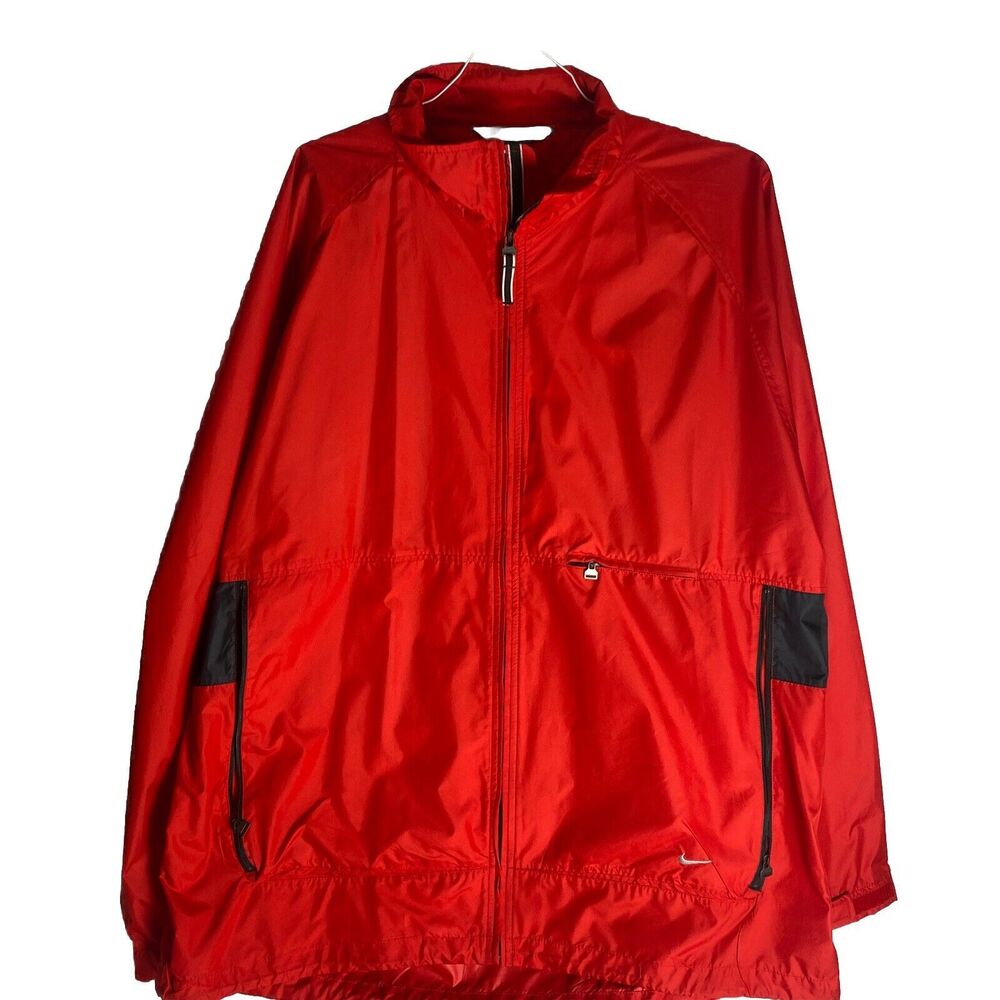 Nike Windbreaker Mens XXL Pullover Jacket Red  Knit Full Zip Long Sleeves Retro